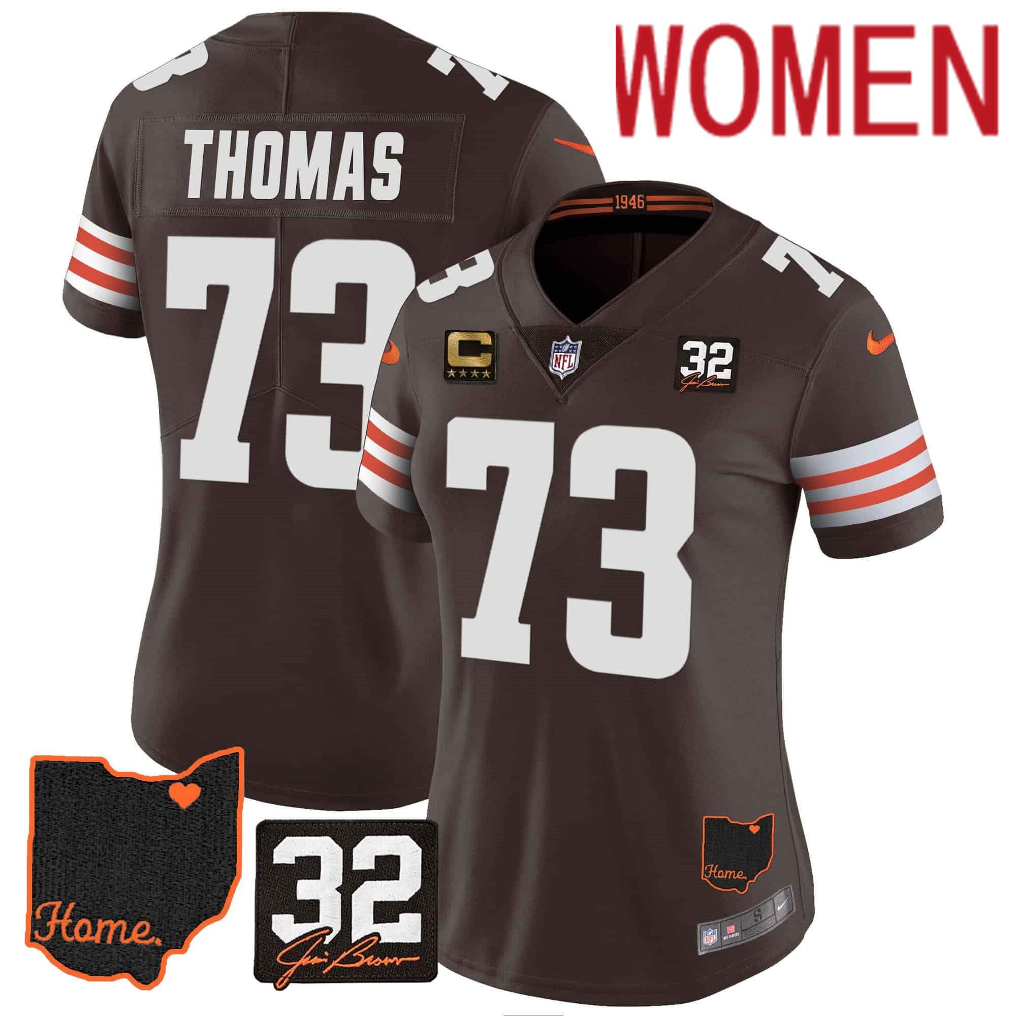 Women Cleveland Browns #73 Thomas Brown Memorial Home Patch 2024 Nike NFL Jersey style 1->women nfl jersey->Women Jersey